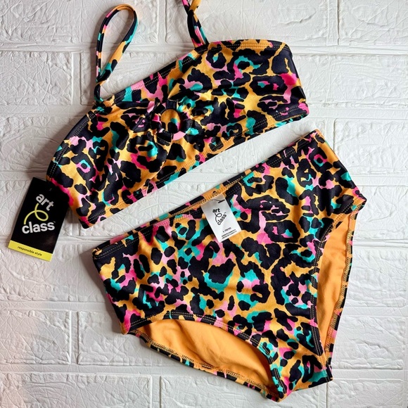 New Art Class Kids Swim Set - Multicolor Leopard Print Size L (10/12) - Picture 13 of 14